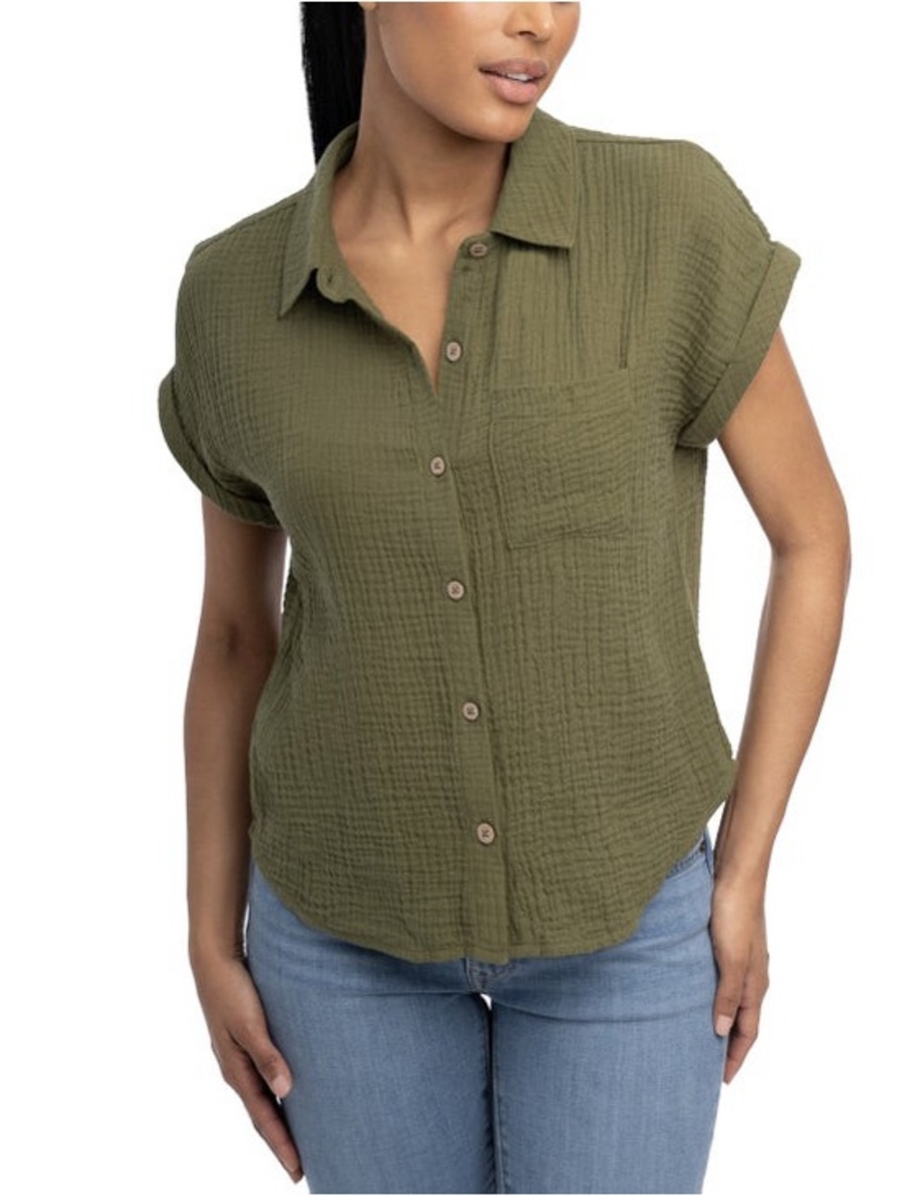 Wilt - Women's Textured Short-Sleeve Button-Front Top
